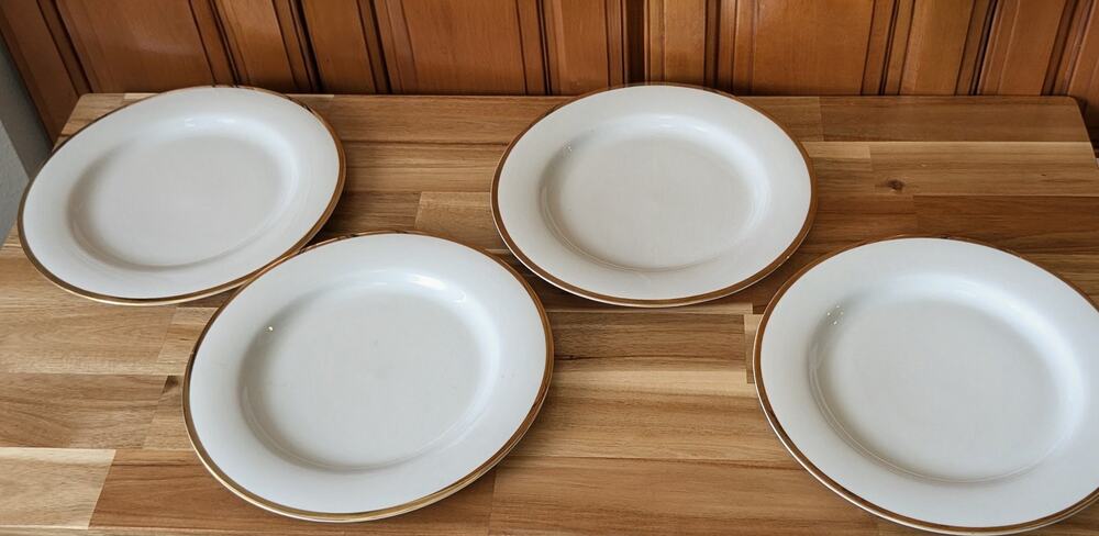 Set of 4 Strawberry Street Gold Rim Dinner Plates 10.5" White Porcelain
